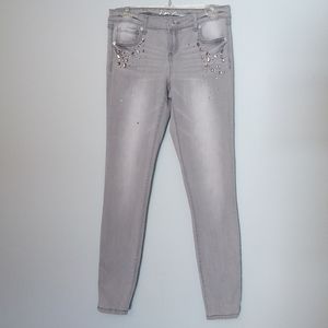 INC Denim Skinny Leg Regular Fit grey Jeans with crystal embellishments